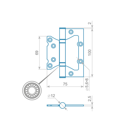 Петля без врезки ITAROS 100х75х2,5 черный никель BN