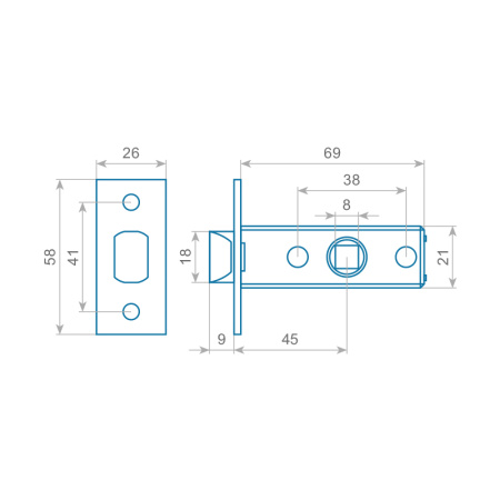 Защелка межкомнатная ITAROS 6-45 графит GR